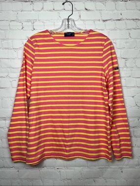 Saint James Pink and Yellow Striped Long Sleeve Shirt